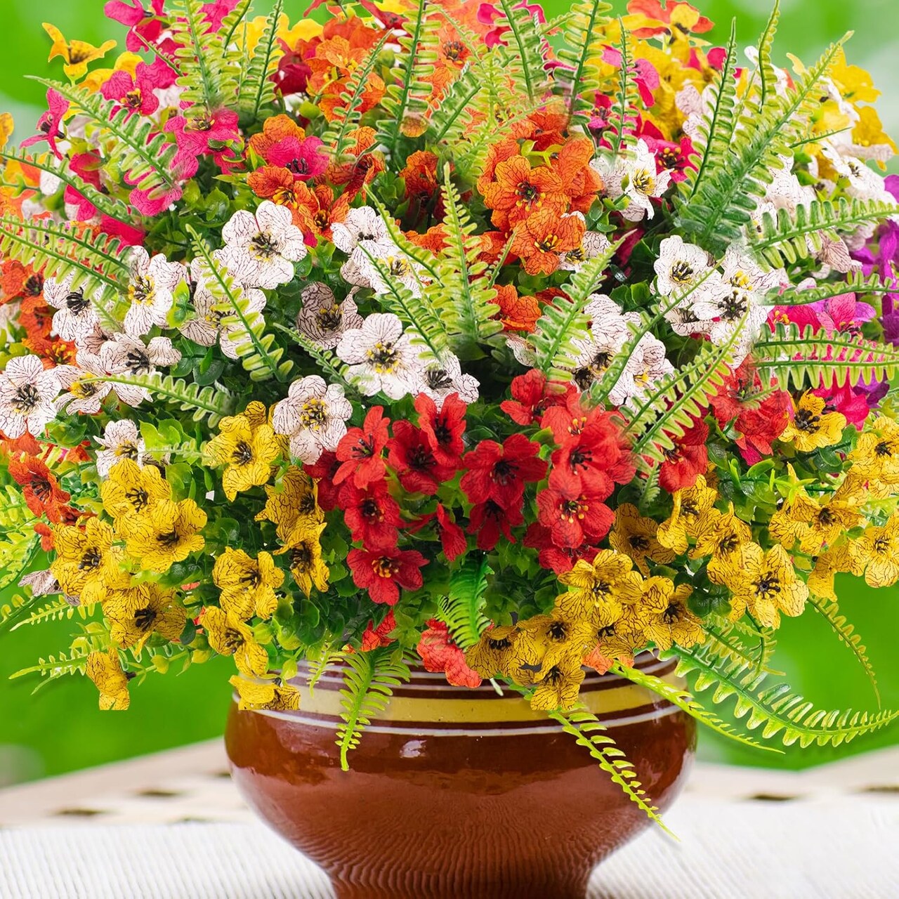 14 Pcs Artificial Outdoor Flowers UV Resistant Fake Flower -No Maintenance Faux Greenery Plants Plastic Flowers -Faux Flowers for Outdoor Planters Porch Garden Window Box Home Decor (Mix 6)